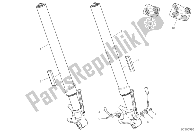 All parts for the Front Fork of the Ducati Diavel 1260 S USA 2019